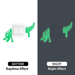 Luminous dinosaur wall sticker showing daytime green look and nighttime glow effect