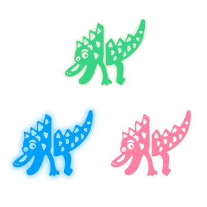 Glow in the dark cartoon dinosaur wall stickers in green blue and pink set