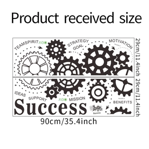 Mechanical gear wall decals with Success and Team Spirit words for office decor