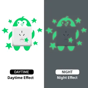 Luminous penguin and stars wall sticker showing glow effect in day and night modes