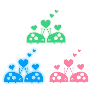 Luminous cartoon ladybug wall stickers in green, blue and pink with heart accents