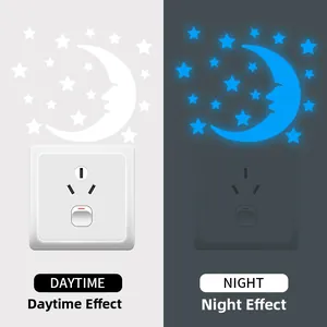 Luminous star and moon switch sticker showing day and night glow effect in blue