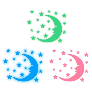 Luminous moon and stars wall stickers in green blue and pink for home decor