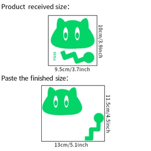 Luminous cat light switch wall sticker with dimensions in centimeters and inches