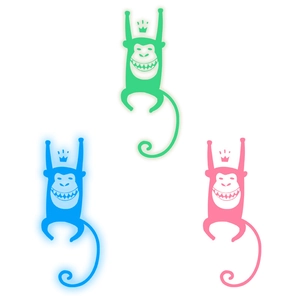 Luminous crown monkey wall stickers in green, blue and pink with glow effect