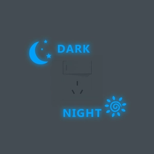 Luminous moon and stars wall stickers with dark night text in glowing ice blue finish