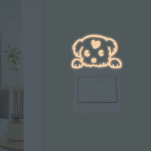 Adesivo murale cane luminoso con cuore per decorazione interruttore della luce