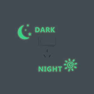 Glow in the dark moon and stars wall stickers with night lettering for home decor