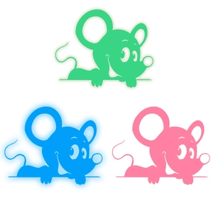 Leuchtende Cartoon-Maus Wandtattoo-Set in Grün, Blau und Rosa für die Wanddekoration