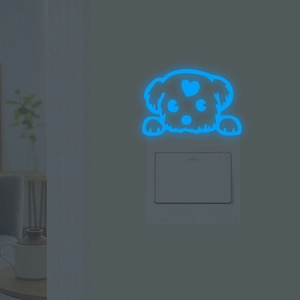 Adesivo murale a forma di cane blu luminoso che brilla al buio per interruttore casa