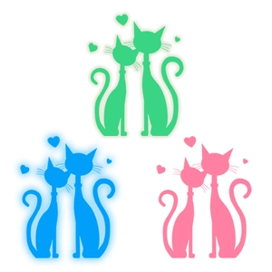 Luminous cat couple wall stickers in green, blue and pink colors for home decor