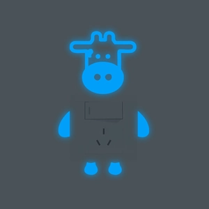 Luminous blue cartoon cow light switch sticker for a glowing home wall decoration