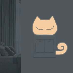 Luminous cute cat switch wall sticker for double panels with warm yellow glow in the dark