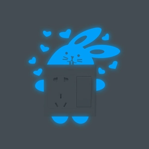 Glow in the dark blue bunny and heart wall stickers for light switch decoration