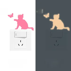 Glow in the dark cat and butterfly wall stickers showing day and night luminous effects