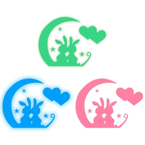Luminous moon and bunny wall stickers in green blue and pink for home wall decoration