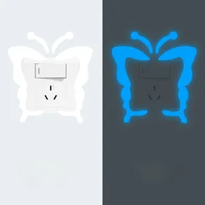 Luminous butterfly wall sticker daytime and glowing night comparison for light switch