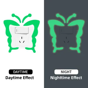 Luminous butterfly wall decal showing comparison of daytime and night glowing effects