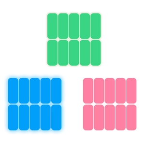 Luminous wall switch stickers in three colors with 10 pieces per set on white background