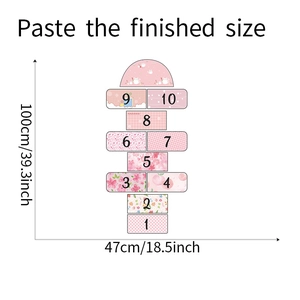 Detailed dimension map of pink cartoon hopscotch wall stickers for kids room decor