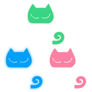 Luminous glow-in-the-dark cat wall stickers in green blue and pink for home decor