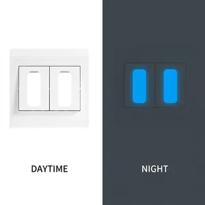 Glow in the dark dual button wall switch panel with night light indicator in ivory white