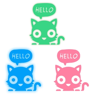 Adesivi murali gatto HELLO luminosi in rosa, blu e verde menta per la decorazione murale