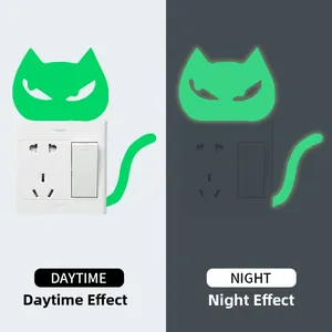 Luminous cat wall sticker showing daytime green color and night fluorescent glow effect