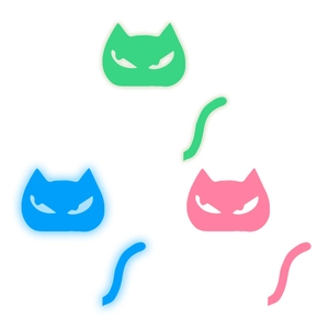 Luminous cartoon cat eye vinyl wall stickers in green blue and pink colors set