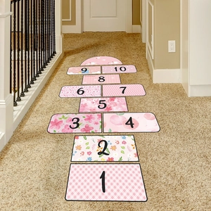 Pink floral hopscotch floor decals set with numbers 1-10 for kids room decoration