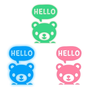 Glow-in-the-dark bear wall stickers with HELLO speech bubbles in green blue and pink