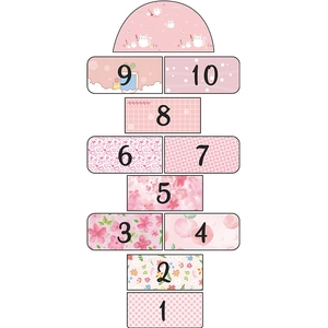 Pink cartoon floral hopscotch wall decals for kids room with 1-10 number blocks