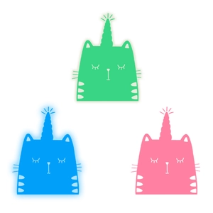 Autocollants muraux chat licorne lumineux en vert menthe, bleu vif et rose cerisier