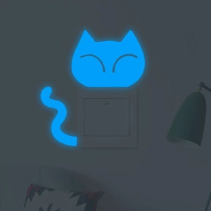 Sticker chat lumineux bleu pour décoration d'interrupteur dans une chambre sombre