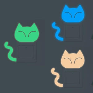 Sticker Interrupteur Chat Lumineux dans le Noir Autocollant Mural Chat de Dessin Animé pour Chambre d'Enfant Salon