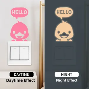 Luminous Hello chick wall sticker showing day and night glowing effect on light switch