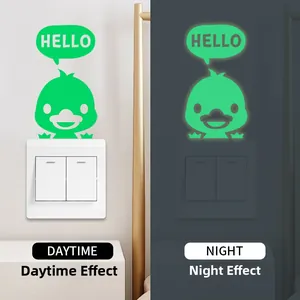 Luminous duck switch wall sticker showing daytime effect and glowing night contrast