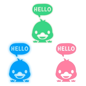 Luminous HELLO chick wall stickers in green, blue and pink glow colors for home decor