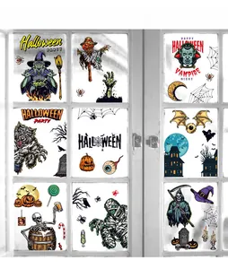 Adesivi per finestre di Halloween con zucche, fantasmi e vampiri in stile cartoon vivace