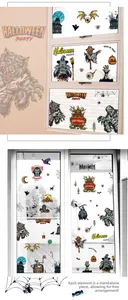 Dettaglio di adesivi Halloween con illustrazioni di lupo mannaro, mummia e zucca