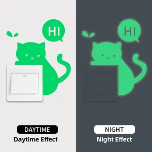 Luminous cat wall sticker showing green neon glow effects for light switch decoration