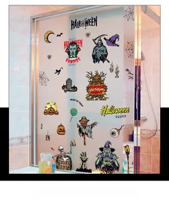 Adesivi statici per finestre di Halloween con temi di vampiri, zucche e teschi per vetro