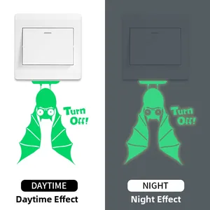 Luminous bat light switch sticker with Turn Off text in daytime and nighttime view