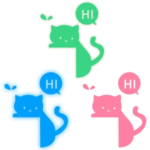 Luminous cat wall stickers in green blue and pink with HI speech bubble decor