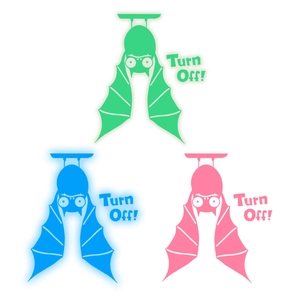 Glow in the dark bat wall stickers with Turn Off text in green blue and pink colors