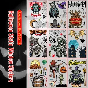 Adesivi per Finestre Halloween in PVC Adesione Statica Horror Zucca Vampiro Strega Scheletro Decalcomanie per Casa Festa
