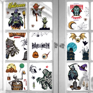 Adesivi elettrostatici Halloween con zucca castello zombie e decorazioni di streghe