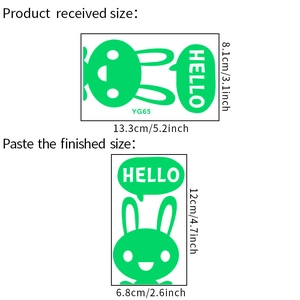Luminous Hello Bunny switch sticker detail showing YG65 dimensions and application size