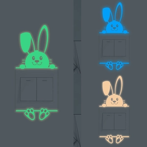 Luminous Rabbit Switch Sticker Glow In The Dark Wall Decal For Kids Room Home Decor PVC Cartoon Animal Fluorescent Sticker
