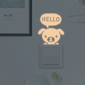 Autocollant mural lumineux chiot HELLO pour interrupteur de décoration intérieure jaune chaud